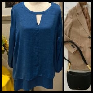 Chico's 3/4 sleeve Blue Keyhole Layered Tunic Size 3 (16) NWT